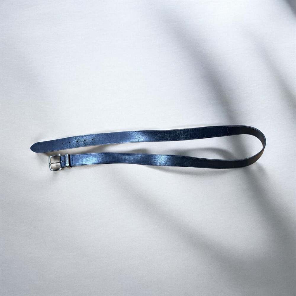 Carhartt Vintage Leather Belt Dark Navy Blue With Silver Hardware